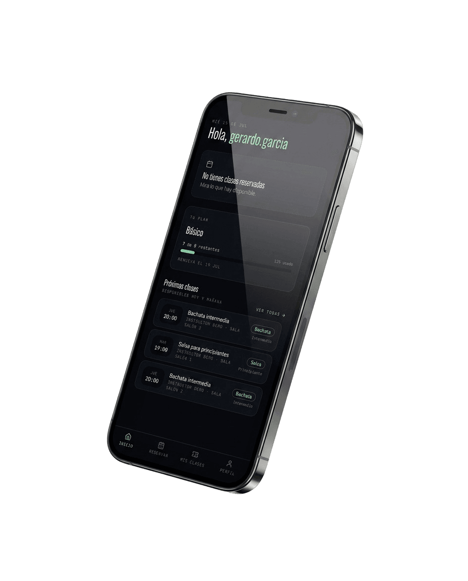 App de alumno de DanceHall en un teléfono